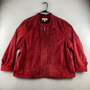 Bradley Bayou Jacket Women 3XL Moto Full Zip Genuine Leather Lined Pockets Red